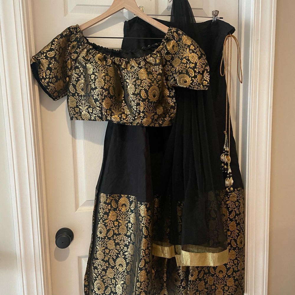 Black and Gold Floral Lehenga Choli